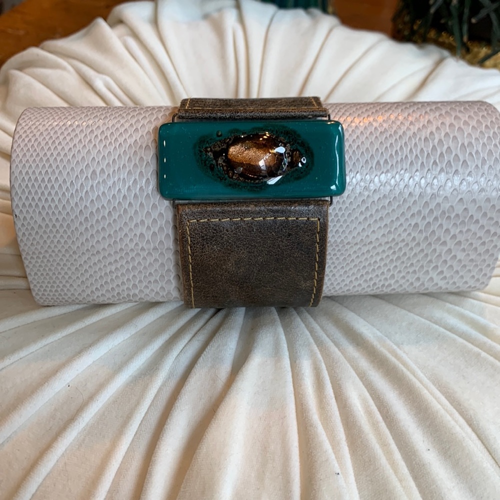 Leather Bracelet Handmade with Blown Glass